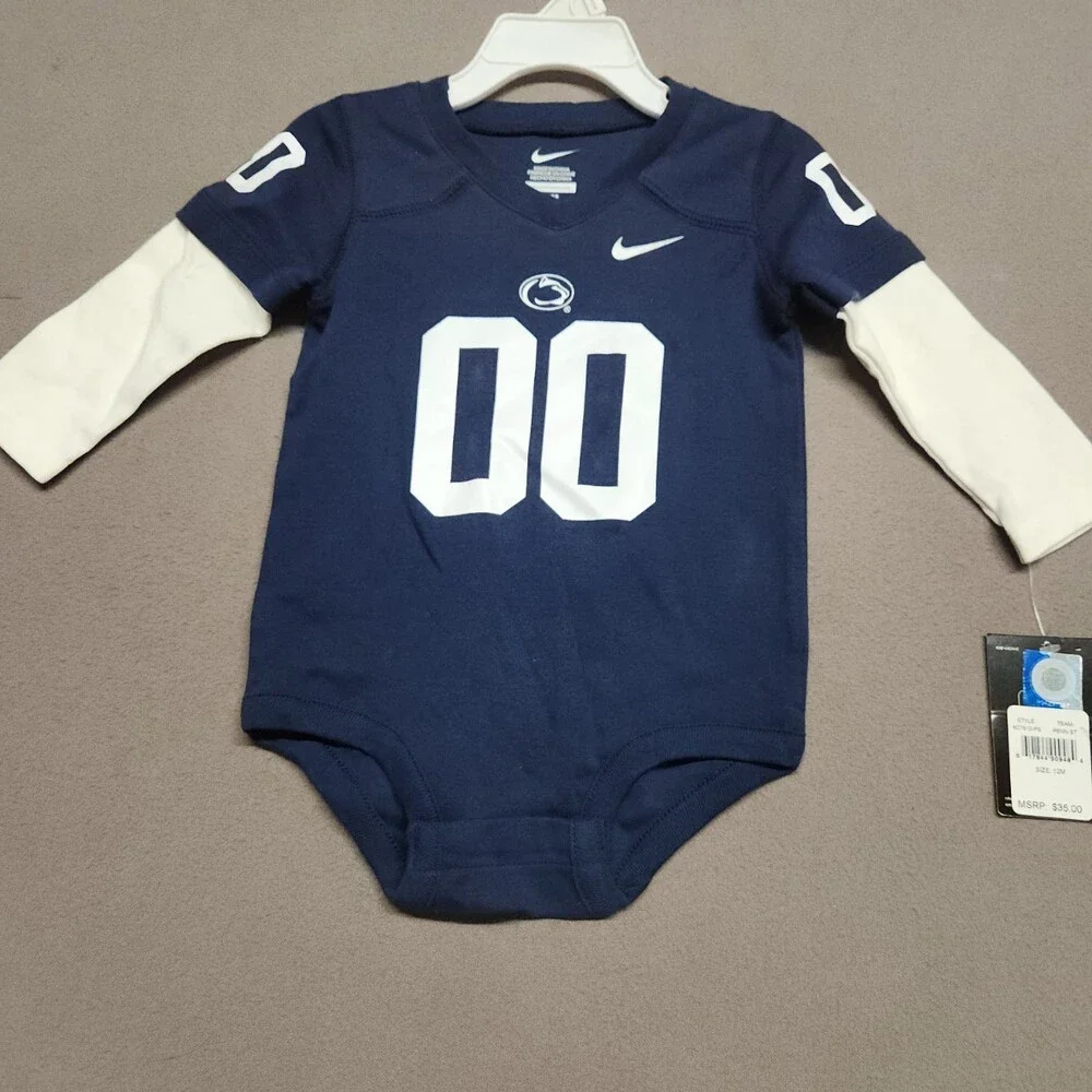 Nike Penn State Baby Bodysuit 12M Navy Blue Long Sleeve 100% Cotton Infant New